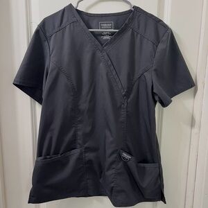 Cherokee Black Mock Wrap Scrub Top with Pockets